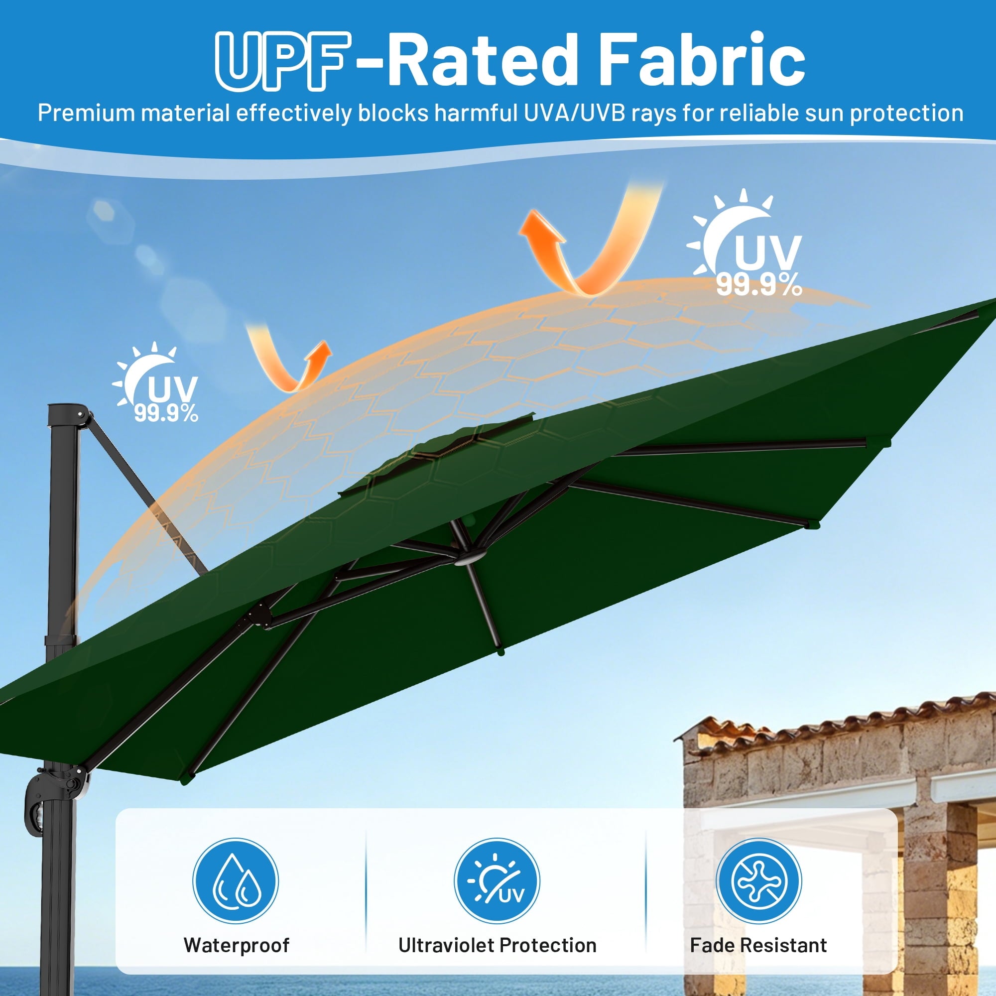 Easthome 10 × 10FT Square Cantilever Patio Umbrella, 360° Rotating Offset Umbrella with Crank, 8 ribs, Outdoor Hanging Roman Umbrella for Garden Deck Backyard, Red