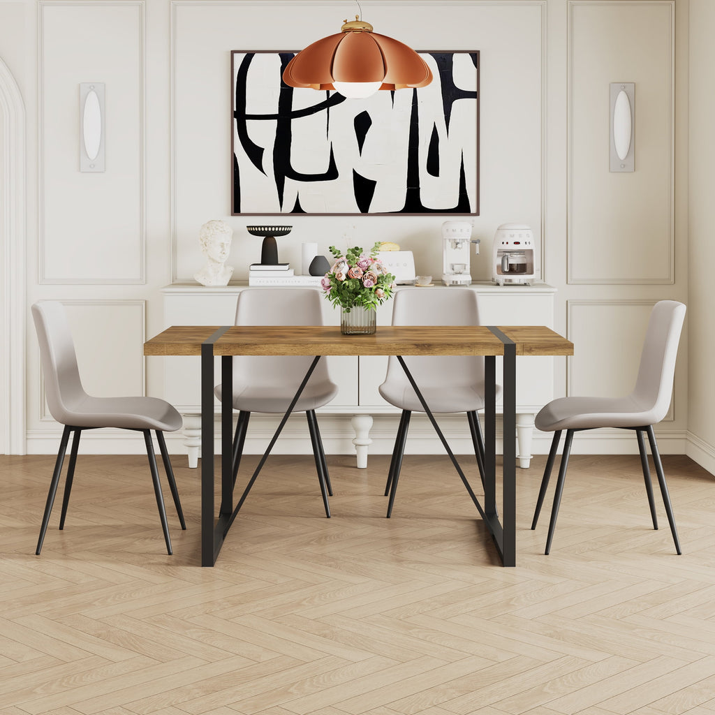 JUFU 55 Dining Table Set for 4, Modern Table and Chairs Set of 4, 5 Piece Dining Table Set Include Wooden Kitchen Table and 4 Faux Leather Chairs Ideal for Kitchen Dining Room Easy to Assemble