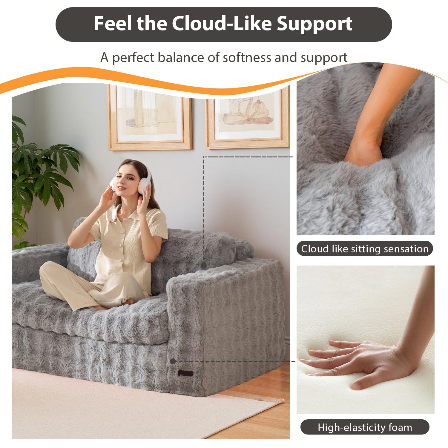 GOODONE Bean Bag Chair Sofa,Giant Loveseat Bubbled Boneless Couch,Modern Soft Comfy Plush Lazy Sofa for Living Room and Apartments,No Assembly Required,Beige