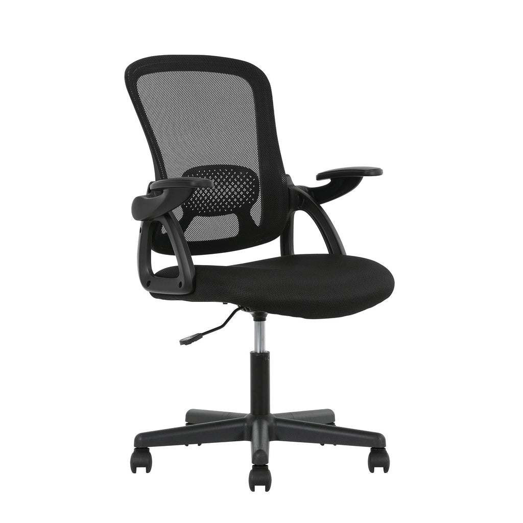 (3 pack) Mainstays Ergonomic Mesh Back Office Chair with Flip Up Arms for Adults, Black Fabric, 275lb