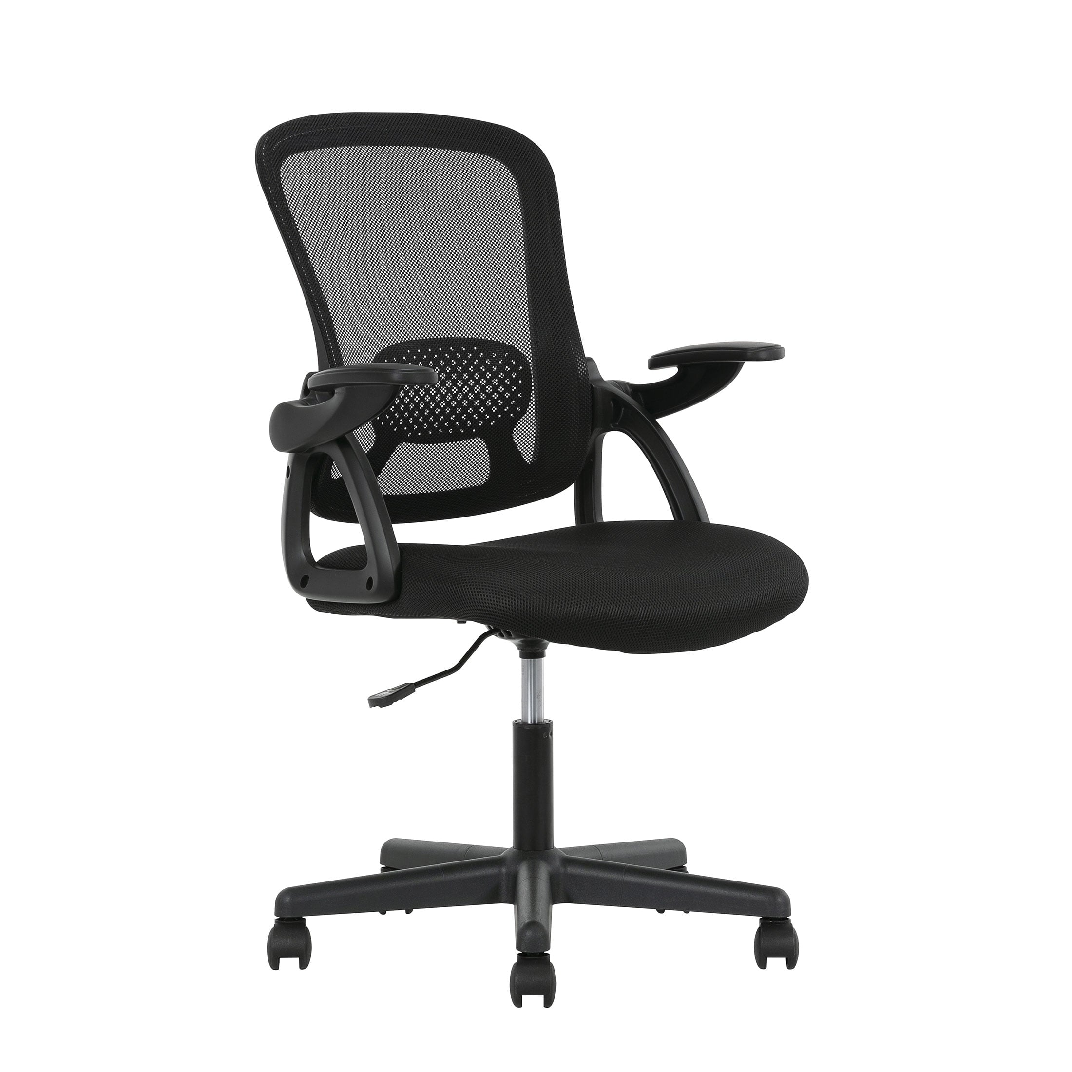(3 pack) Mainstays Ergonomic Mesh Back Office Chair with Flip Up Arms for Adults, Black Fabric, 275lb