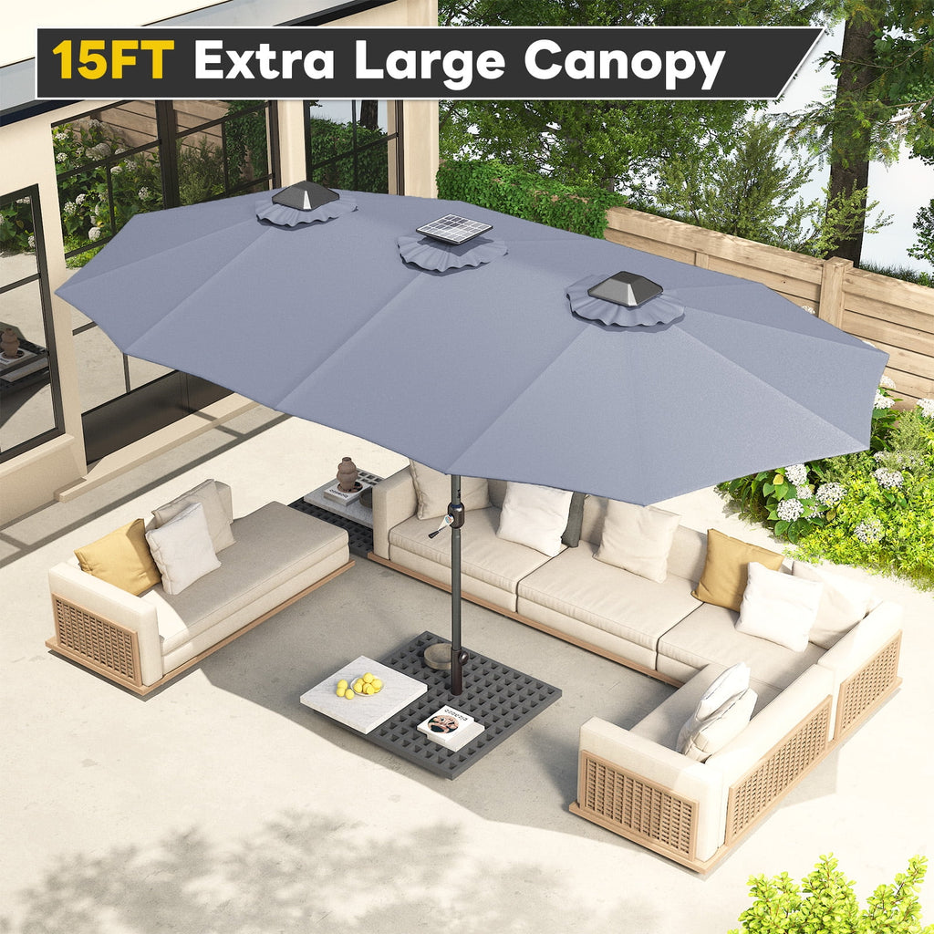 AECOJOY 10x10ft Outdoor Cantilever Patio Umbrella with Base, 360° Tilt & Rotate, Beige