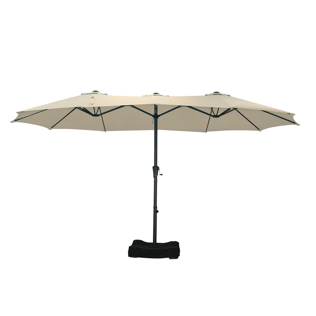 Ainfox 15ft Large Patio Umbrella with Solar Lights, Double-Sided Outdoor Rectangle Table Umbrellas with Sand Bag Base，Beige