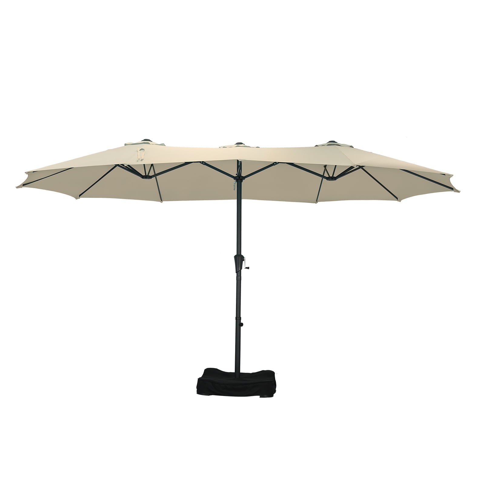 Ainfox 15ft Large Patio Umbrella with Solar Lights, Double-Sided Outdoor Rectangle Table Umbrellas with Sand Bag Base，Beige