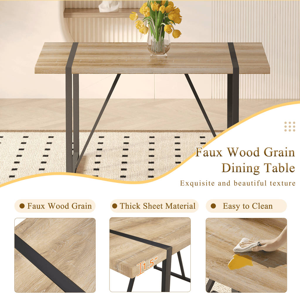 JUFU 55 Dining Table Set for 4, Modern Table and Chairs Set of 4, 5 Piece Dining Table Set Include Wooden Kitchen Table and 4 Faux Leather Chairs Ideal for Kitchen Dining Room Easy to Assemble