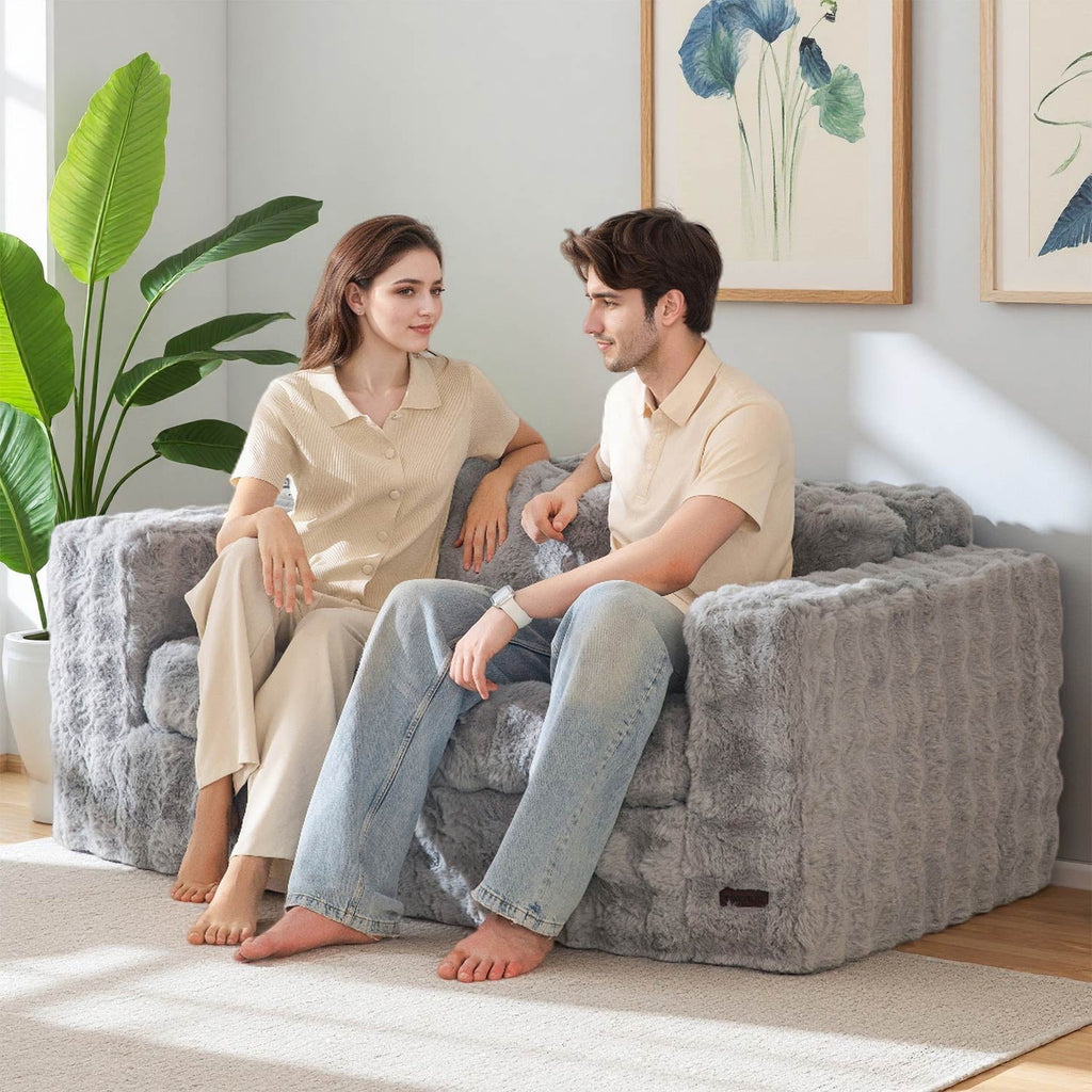 GOODONE Bean Bag Chair Sofa,Giant Loveseat Bubbled Boneless Couch,Modern Soft Comfy Plush Lazy Sofa for Living Room and Apartments,No Assembly Required,Beige
