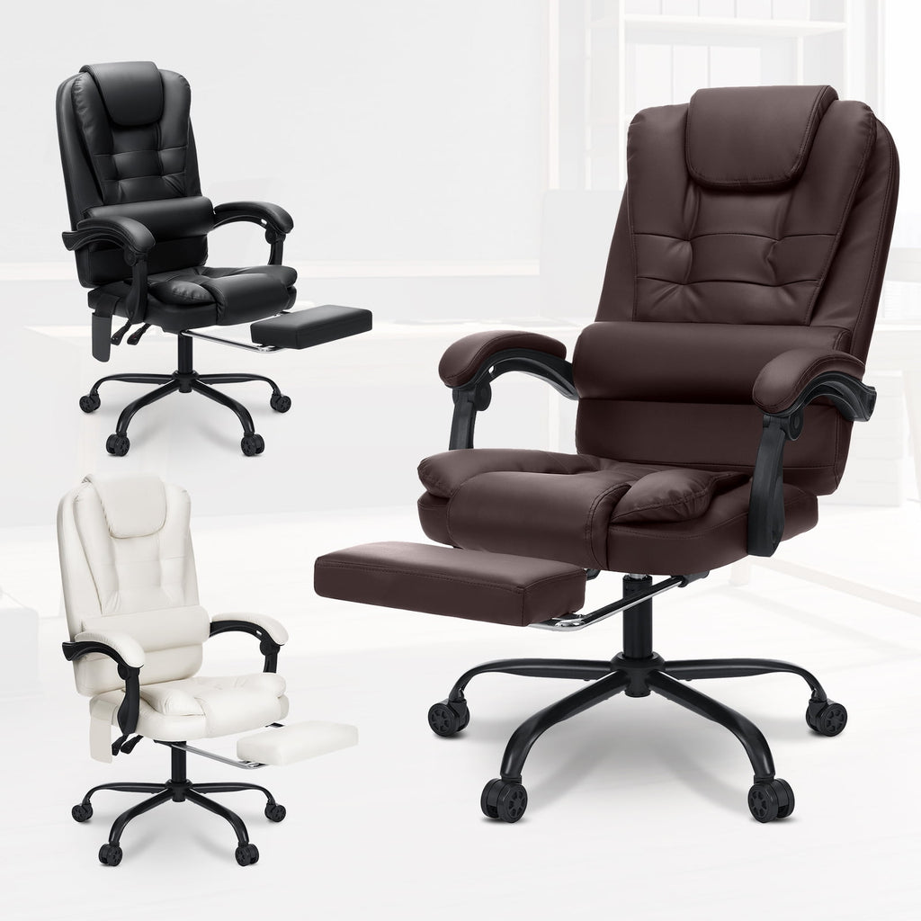 Hoffree Executive Office Chair Massage and Footrest Ergonomic Computer Desk Chair Reclining High Back Leather Office Chair Lumbar Back Support Swivel Rolling for Home Office Black