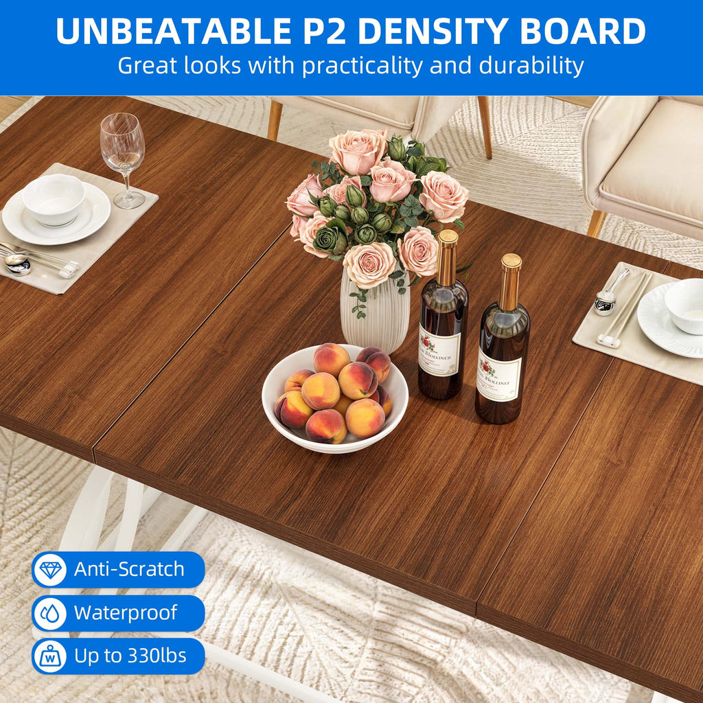Dextrus 70 Wood Dinner Table for 6-8 Person, Rectangular Kitchen Table with Metal Leg for Gathering, Meeting, Office Kitchen, Dining Living Room, Walnut