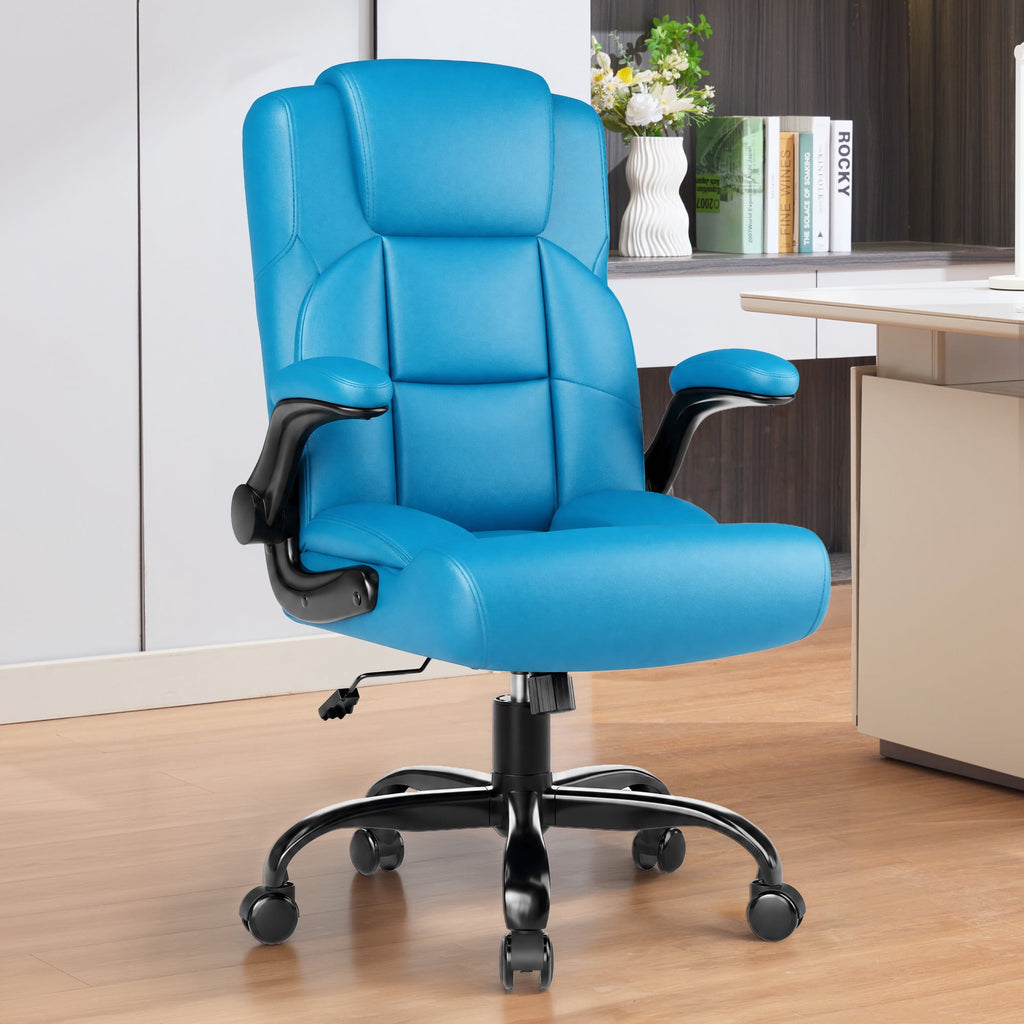 JONPONY Leather Office Chair, Big and Tall 500lbs Ergonomic Desk Chairs with Back Support, Executive Leather Chair with Wheels for Home Office, with Adjustable Padded Armrest & Lumbar Support , Black
