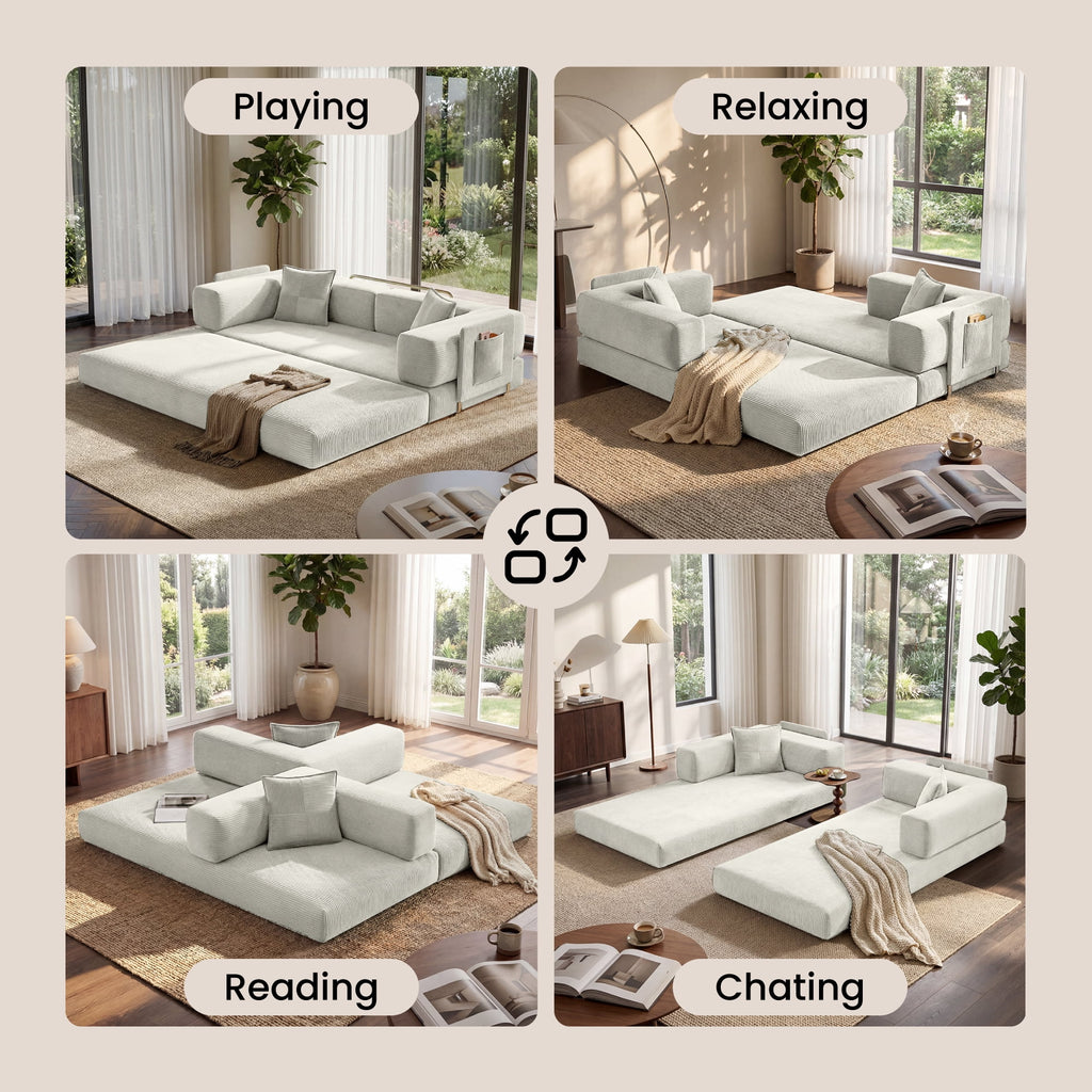 BELHOME 5-in-1 Convertible Sofa Bed, 78.8 Sleeper Sofa Boneless Couch with Side Pockets, Folding Floor Sofa Compression Sofa for Living Rooms No Assembly Required