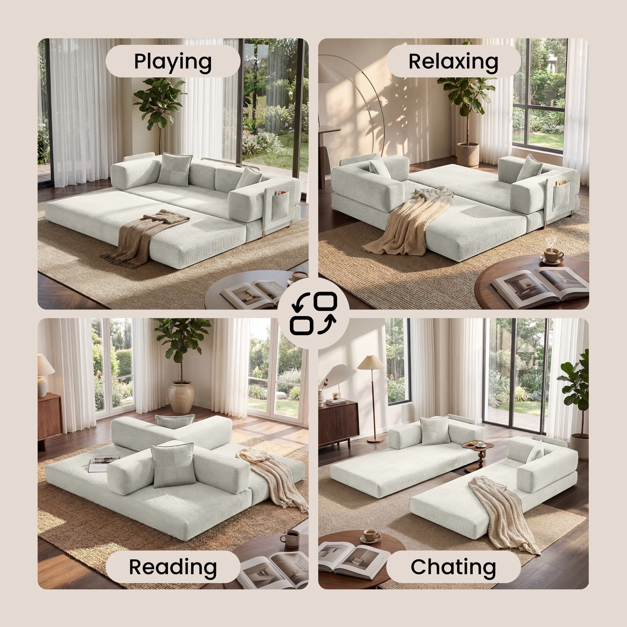 BELHOME 5-in-1 Convertible Sofa Bed, 78.8 Sleeper Sofa Boneless Couch with Side Pockets, Folding Floor Sofa Compression Sofa for Living Rooms No Assembly Required