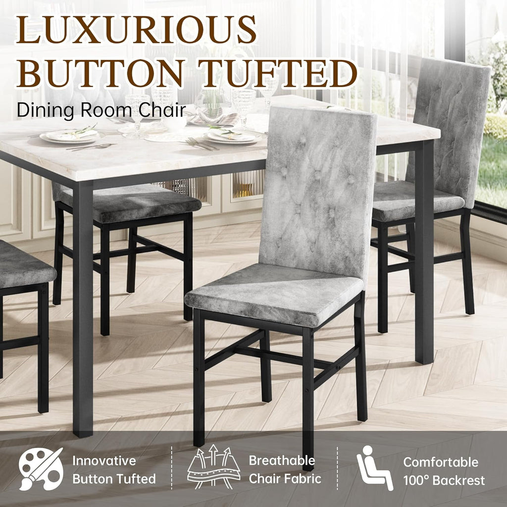 AWQM 5 Piece Dining Table Set, Faux Marble Kitchen Table and Chairs for 4, Dining Room Table Set with 4 PU Leather Chairs, White