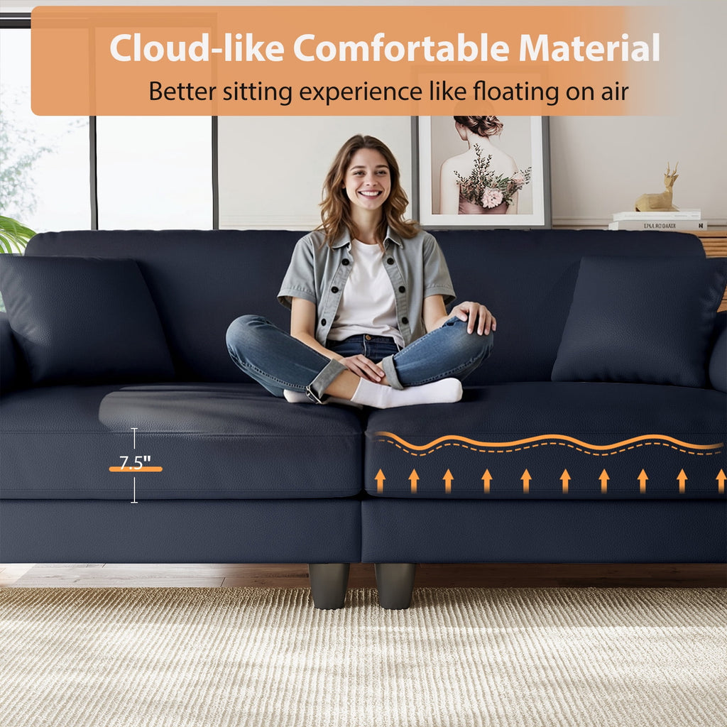 83 Couch Premium PU Leather Sofa, Deep Seat Oversized Loveseat for Living Room (Includes 2 Pillows), Brown