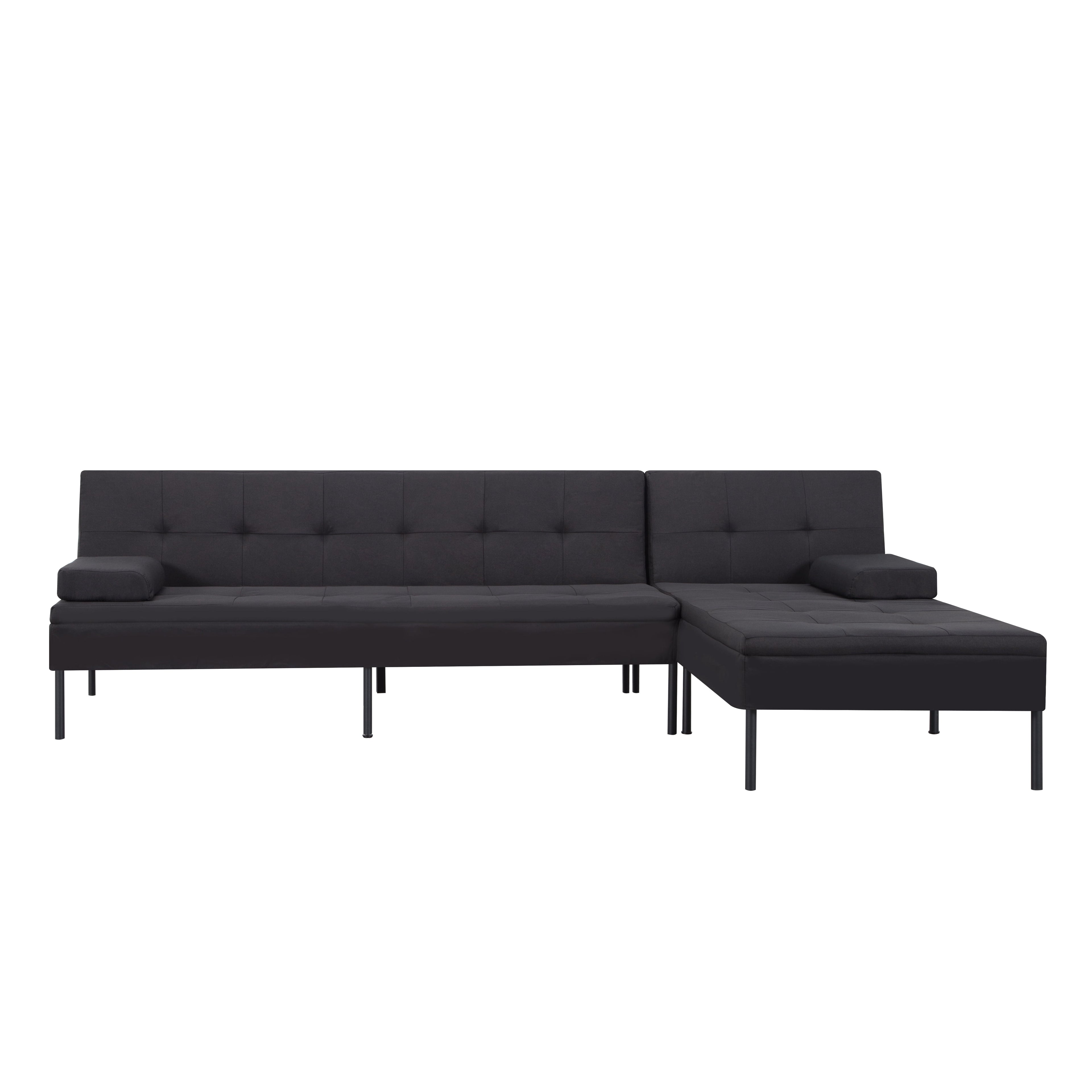 Gewnee 89.4”Convertible Sectional Sofa,L-Shaped Couch with Reversible Chaise,5-Position Adjustable Backrest,Modern Futon Sleeper for Small Spaces Living Room Apartment Office,Black Iron Frame