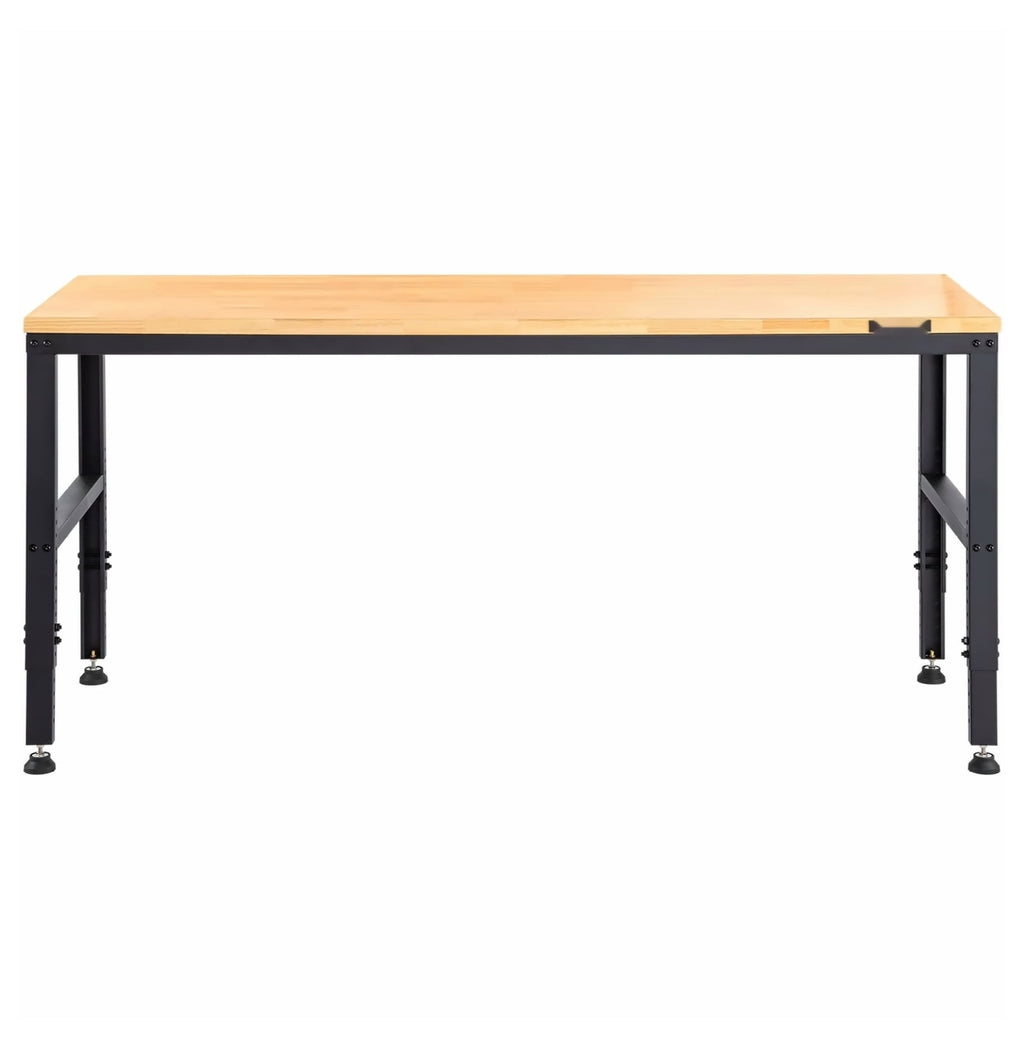 Adjustable Height Workbench 48x20, 2000 LBS Capacity Garage Work Table w/Power Outlets, Hardwood Top & Metal Frame, for Office Home DIY Projects