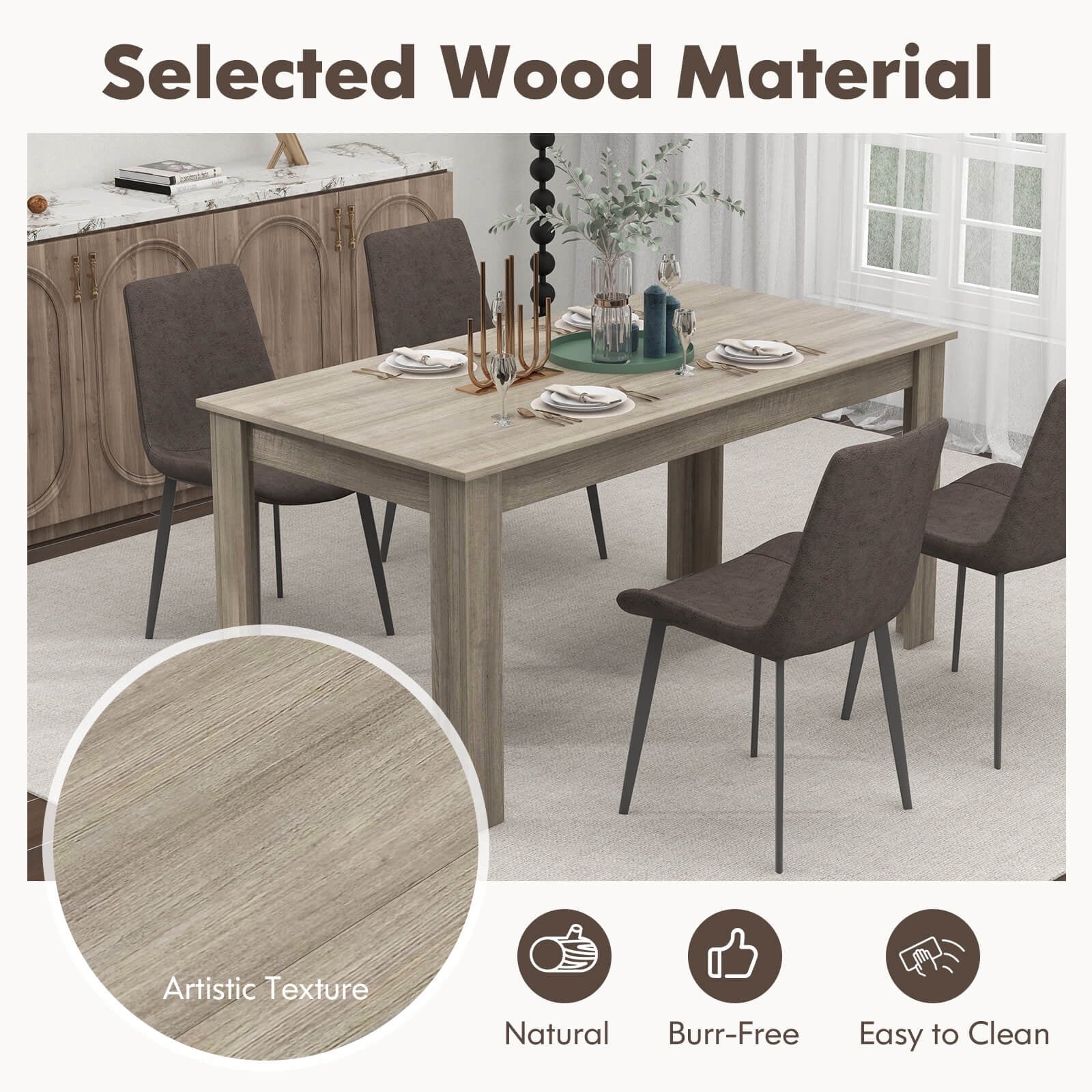 Costway 63 Dining Table Rectangular Modern Kitchen Table For 6 People Home Furniture Gray