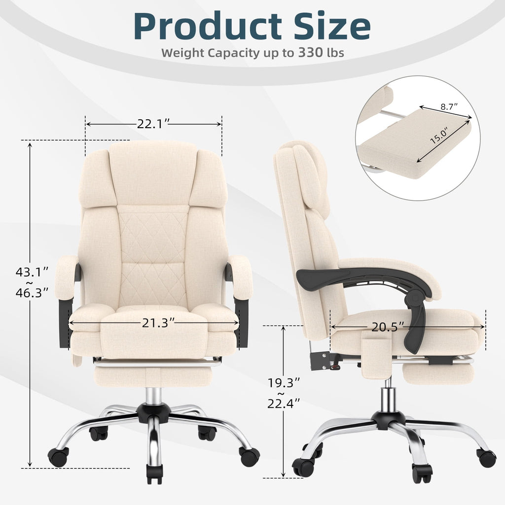 HOMREST Ergonomic Office Chair with 6-Point Massage & Heating, Adjustable Executive Desk Chair with Retractable Footrest, PU Leather Home Office Desk Chair for Home & Office (Black)