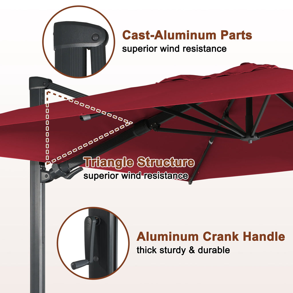 Mondawe 10x10ft Patio Umbrella Outdoor Square Large Cantilever Windproof Offset and Heavy Duty Sun Umbrella for Garden Deck Pool, Red
