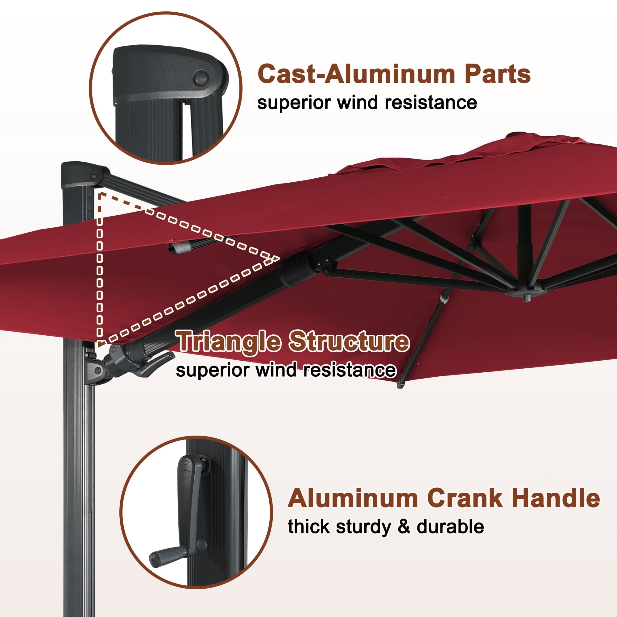 Mondawe 10x10ft Patio Umbrella Outdoor Square Large Cantilever Windproof Offset and Heavy Duty Sun Umbrella for Garden Deck Pool, Red