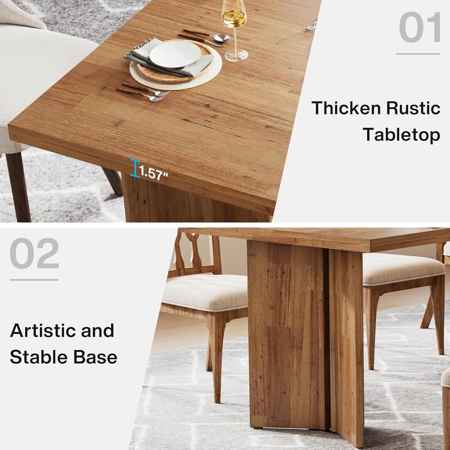 Tribesigns 63 Dining Room Table for 4-6, Wood Rustic Dinner Table for Kitchen, Dark Brown