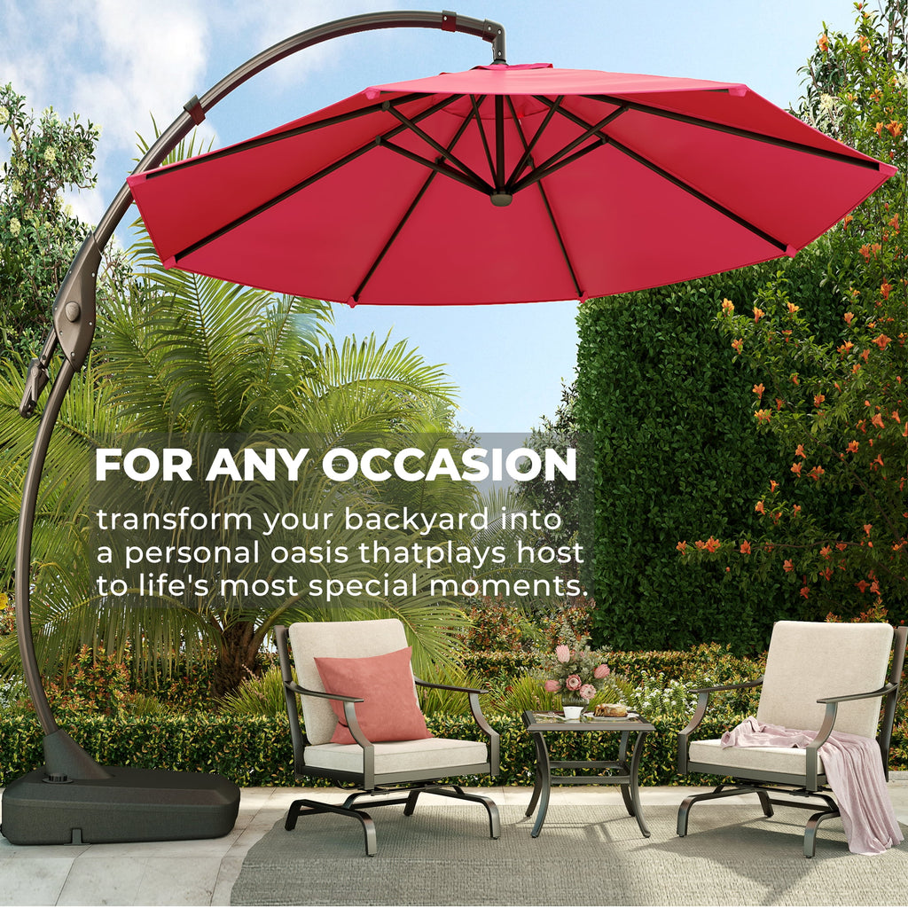 GRANDPATIO 12 Ft Outdoor Umbrella with Base, Large Aluminum Cantilever Offset Umbrella for Patio Pool, Black & White