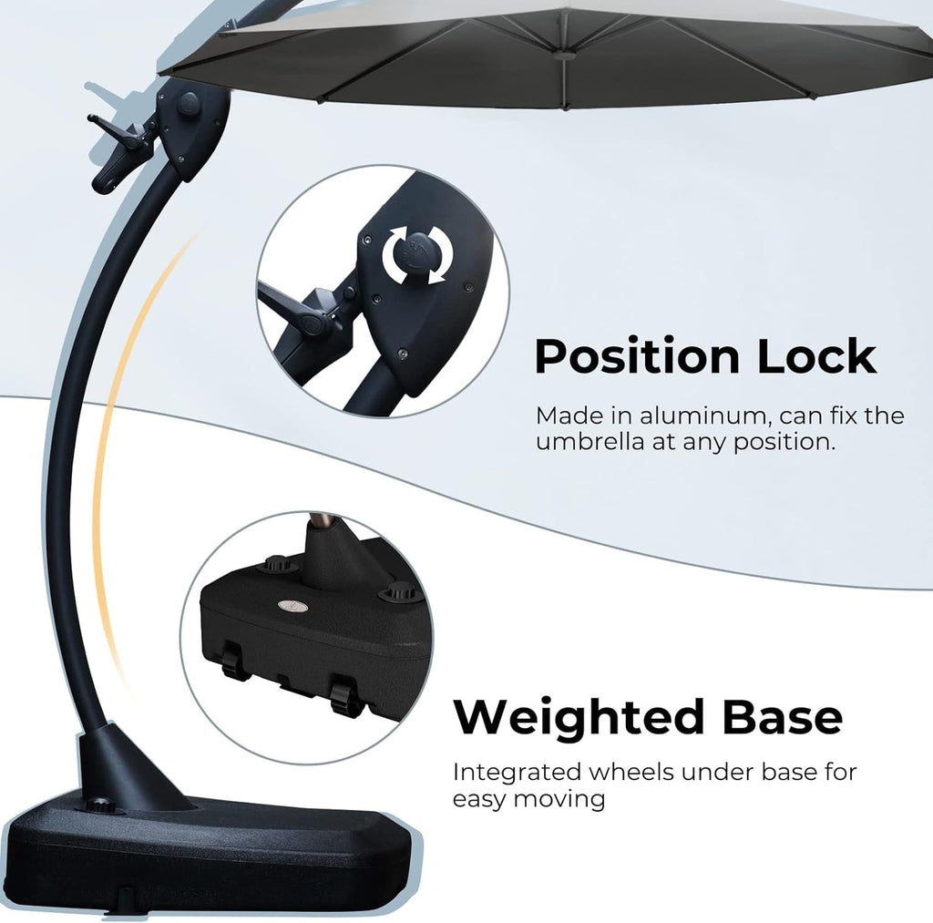 GRANDPATIO 12 ft Deluxe Aluminium Patio Umbrella with Base, Large Offset Outdoor Umbrella, Navy Blue