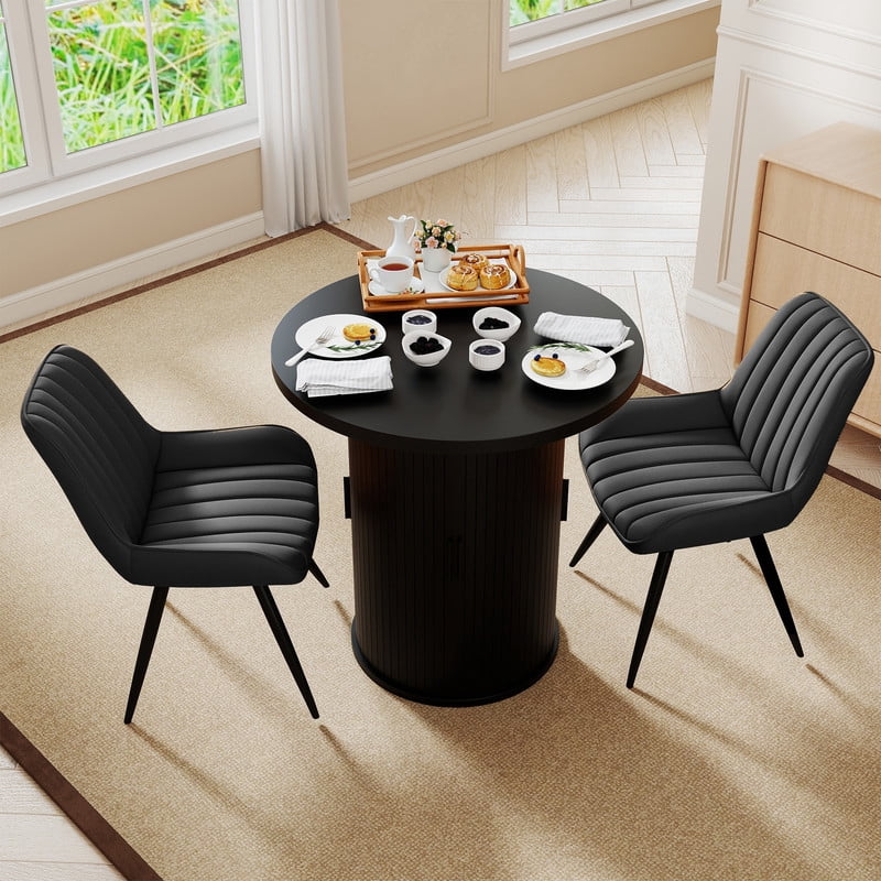 Hawsaiy 3-Piece Dining Table Set for 2, 31.5 Round Dining Table Set with 2 Upholstered Dining Chairs, Modern Farmhouse Table Set for Dining Room (Black+Black)