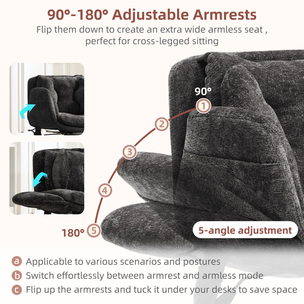 Hforesty Cross Legged Office Chair, Inflatable Flip-up Back & Wide Seat, 5-Position Armrests & Footrest, Ergonomic Task Chair for Home Office, Gray