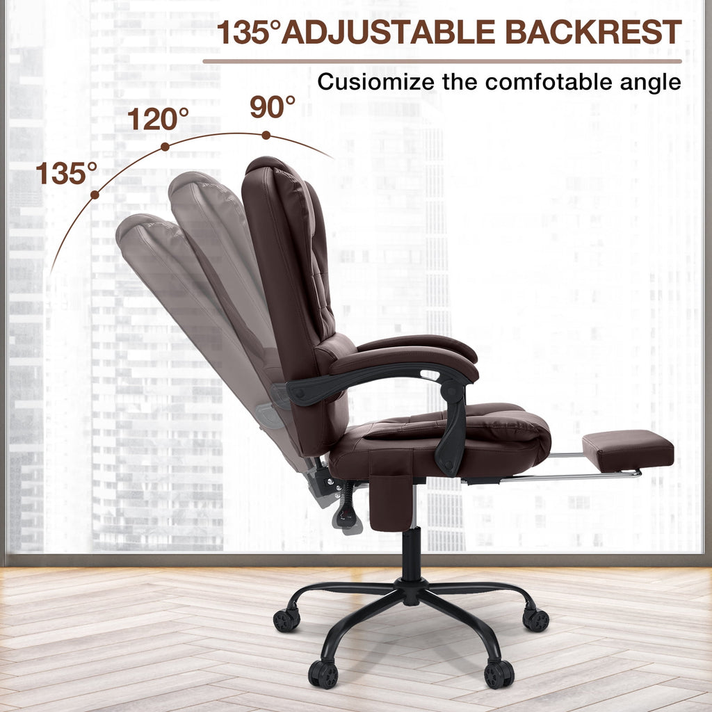 Hoffree Executive Office Chair Massage and Footrest Ergonomic Computer Desk Chair Reclining High Back Leather Office Chair Lumbar Back Support Swivel Rolling for Home Office Black