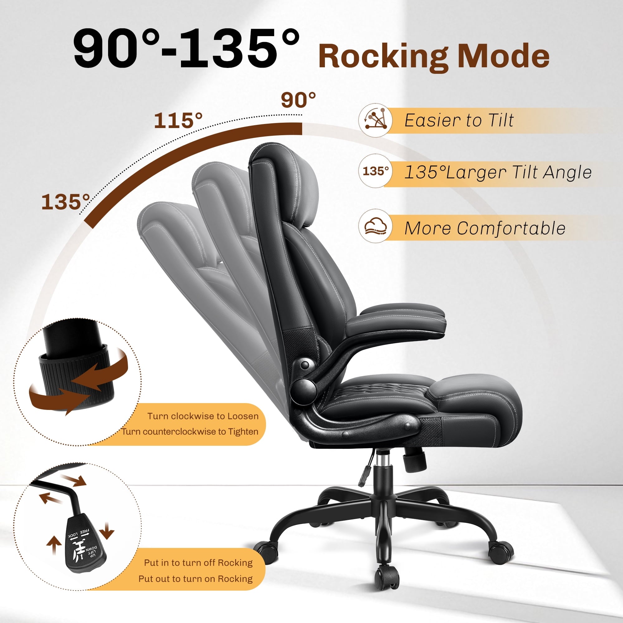 FASTES Executive Office Chair, Ergonomic Desk Chair with Adjustable Armrests, Computer Leather Chair Big and Tall Office Chair with Footrest and Lumbar Support, Brown