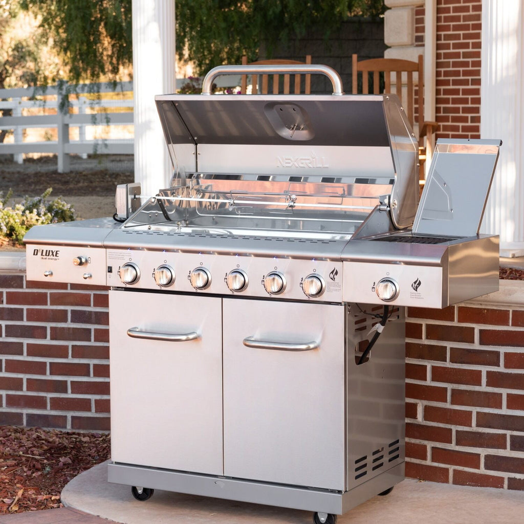 Nexgrill Deluxe 6-Burner Propane Gas Grill with Ceramic Searing Side Burner, Stainless Steel Frame, Rotisserie Kit, 60,000 BTUs Output, BBQ Grill Perfect for Outdoor Gatherings - 720-0896X