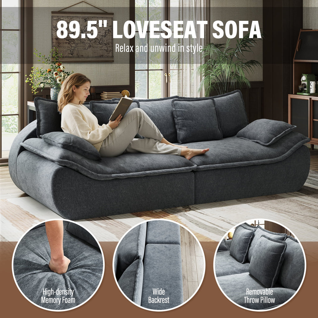 2-Seater Modular Sectional Sofa, Comfy Loveseat with Throw, Deep Seat Memory Foam Small Couches for Small Space, Living Room Apartment, Dark Grey