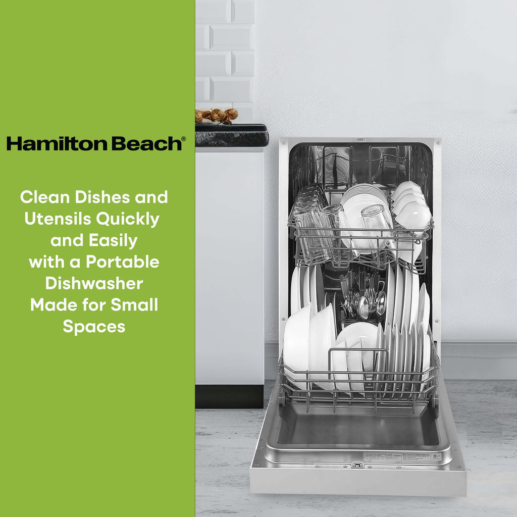 Hamilton Beach 18-Inch Portable Dishwasher with 8 Place Settings and 6 Wash Cycles, Stainless Steel Interior