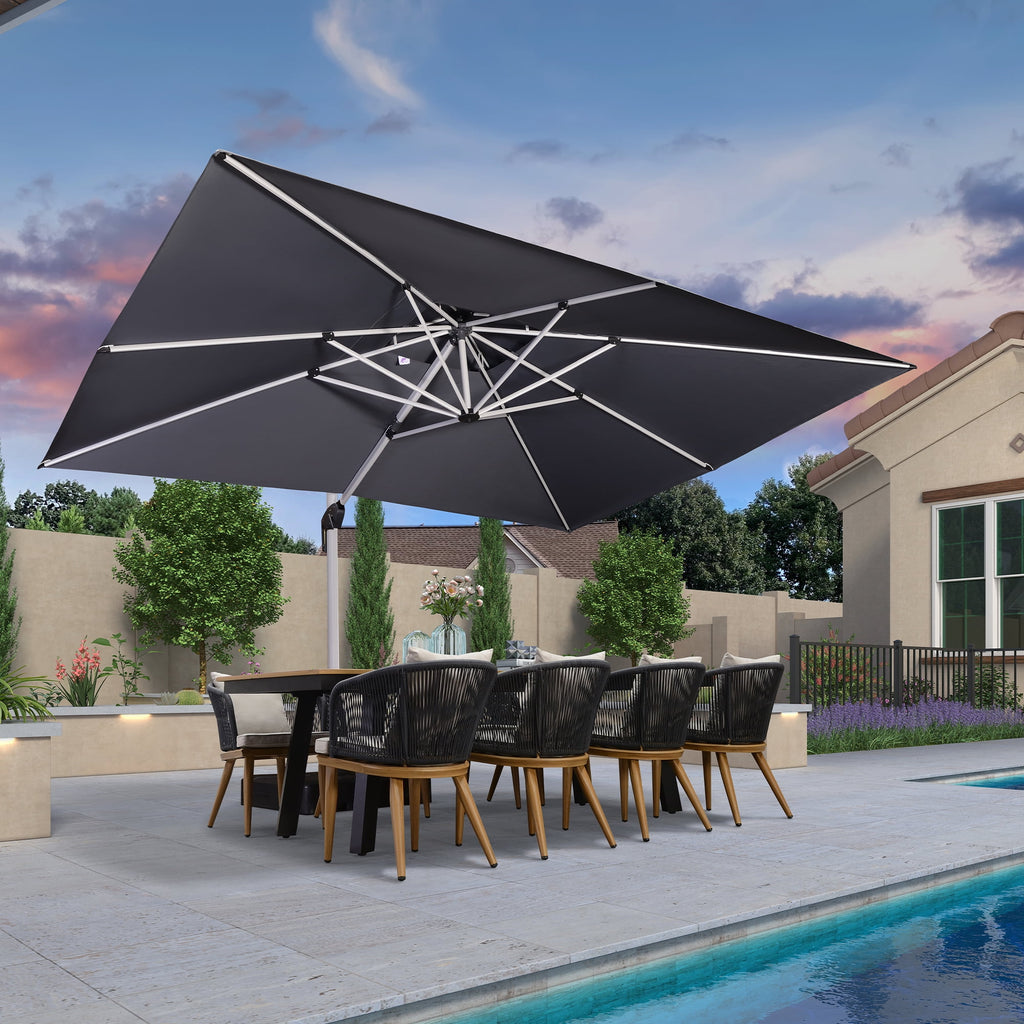 PURPLE LEAF 10 x 13FT Deluxe Rectangular Patio Umbrella, Large Offset Cantilever Umbrella with 360° Rotation, Gray