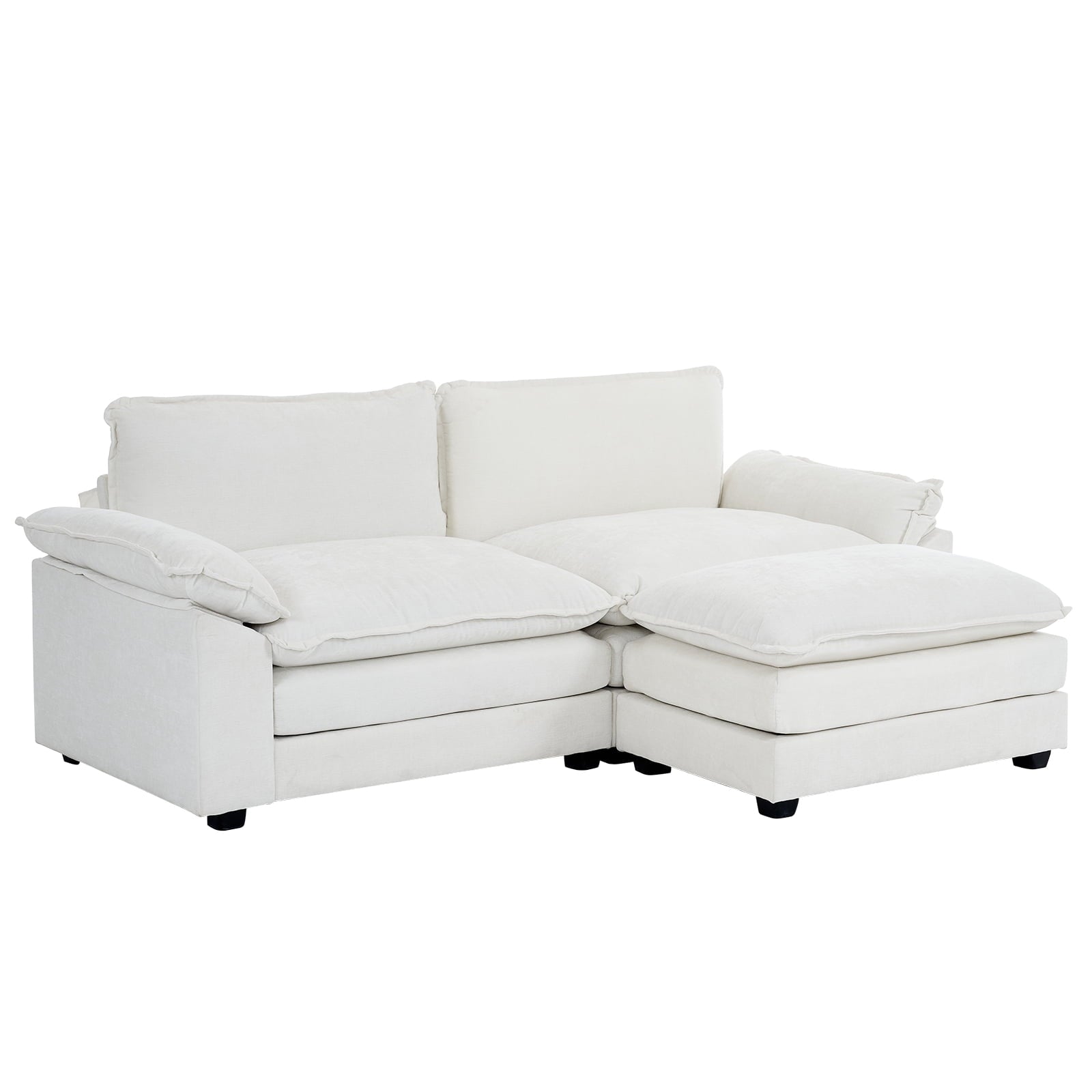 Ktaxon Sectional Sofa L Shaped Couch with Chaise Living Room Sleeper Set, 2 Seats with Chenille and Double Layer Cushions 86 W Beige