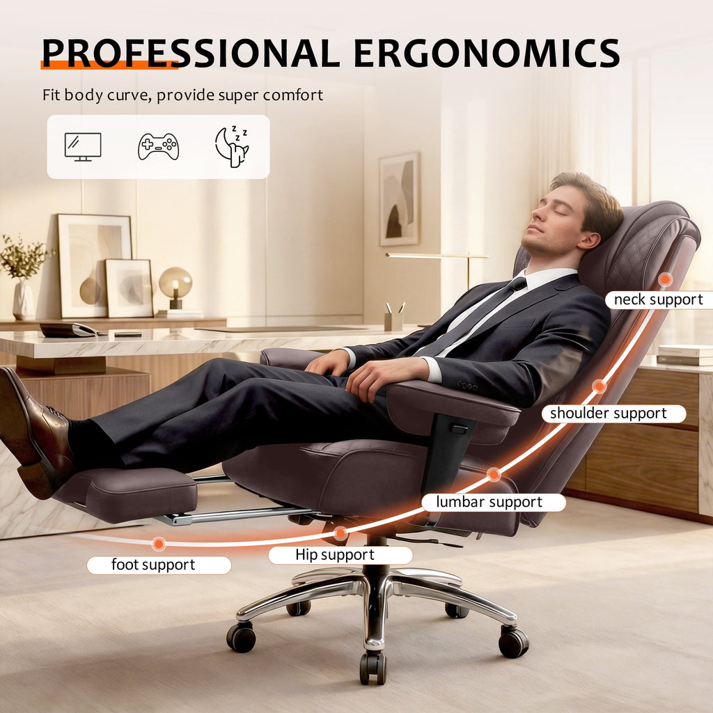 FASTES Office Desk Chair, Big and Tall Office Chair 400lbs Gaming Chair with Footrest, Ergonomic Executive High-Back Reclining Computer Chairs, Swivel Wheels and Lumbar Support, Black