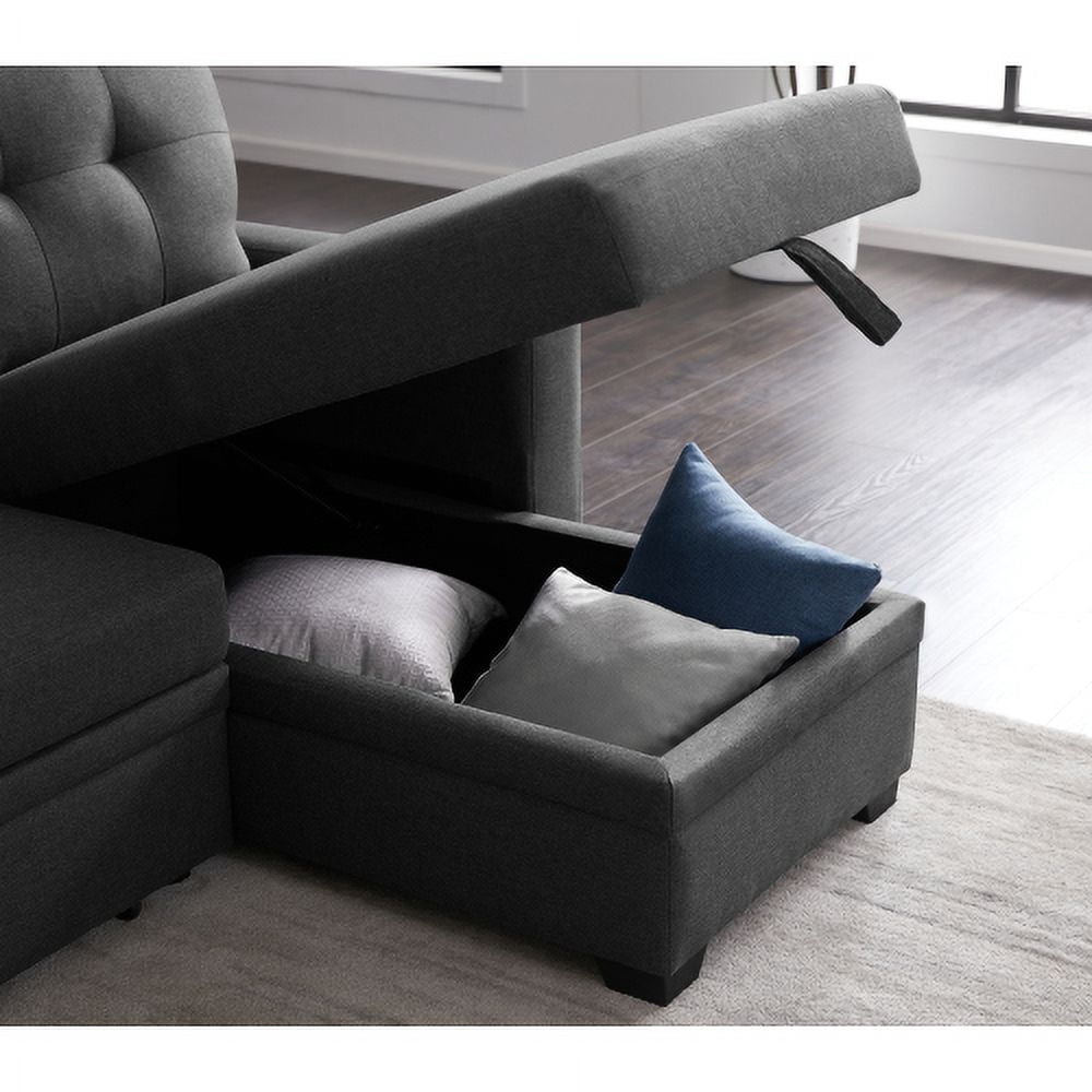 BSHTI L-Shaped Pull-Out Sleeper Sofa Bed with Storage Chaise, 3-Seater Convertible Corduroy Sectional Couch, Solid Wood & Iron Frame, Black