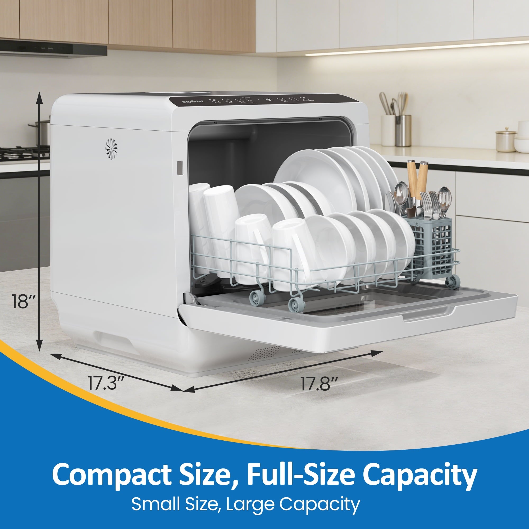 Sunvivi Portable Countertop Dishwasher 18, 152oz Built-in Water Tank, 6 Wash Programs, Energy Star, Delay Start for Apartments & RV