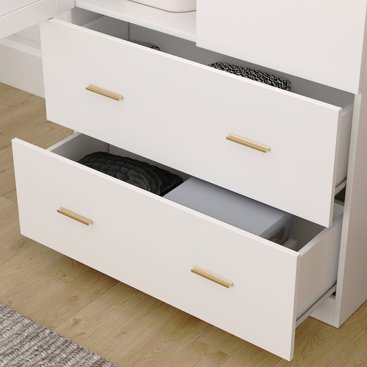 Wiawg 2 Door Wardrobe Armoire,Mirrored Closet Storage with Drawers and Shelves,White