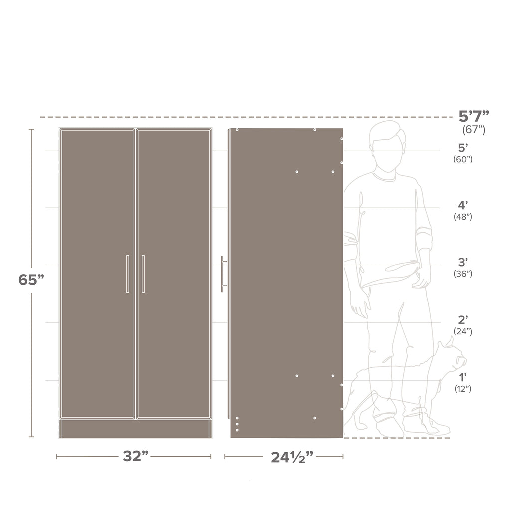 Prepac Armoir, Elite 32W x 35H x 20D White Wardrobe Closet & Cabinet - Functional Clothes Storage with Hanging Rail, Armoire Wardrobe - WEW-3264