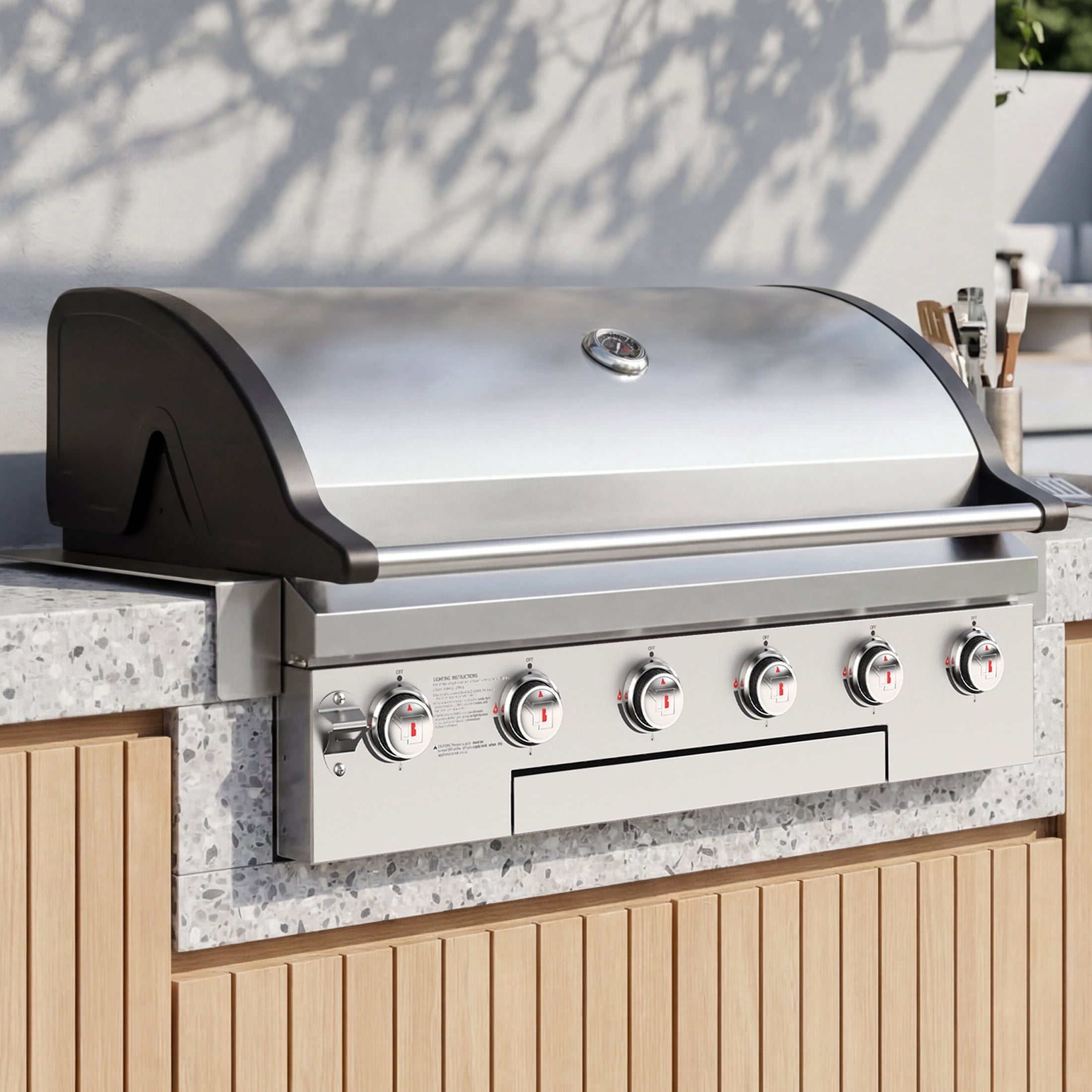4 Burners Built-In Gas Grill, 40,000 BTU Outdoor Kitchen Grill with 653.2 Sq.in Cooking Area, LPG/NG, Perfect for Backyard BBQs