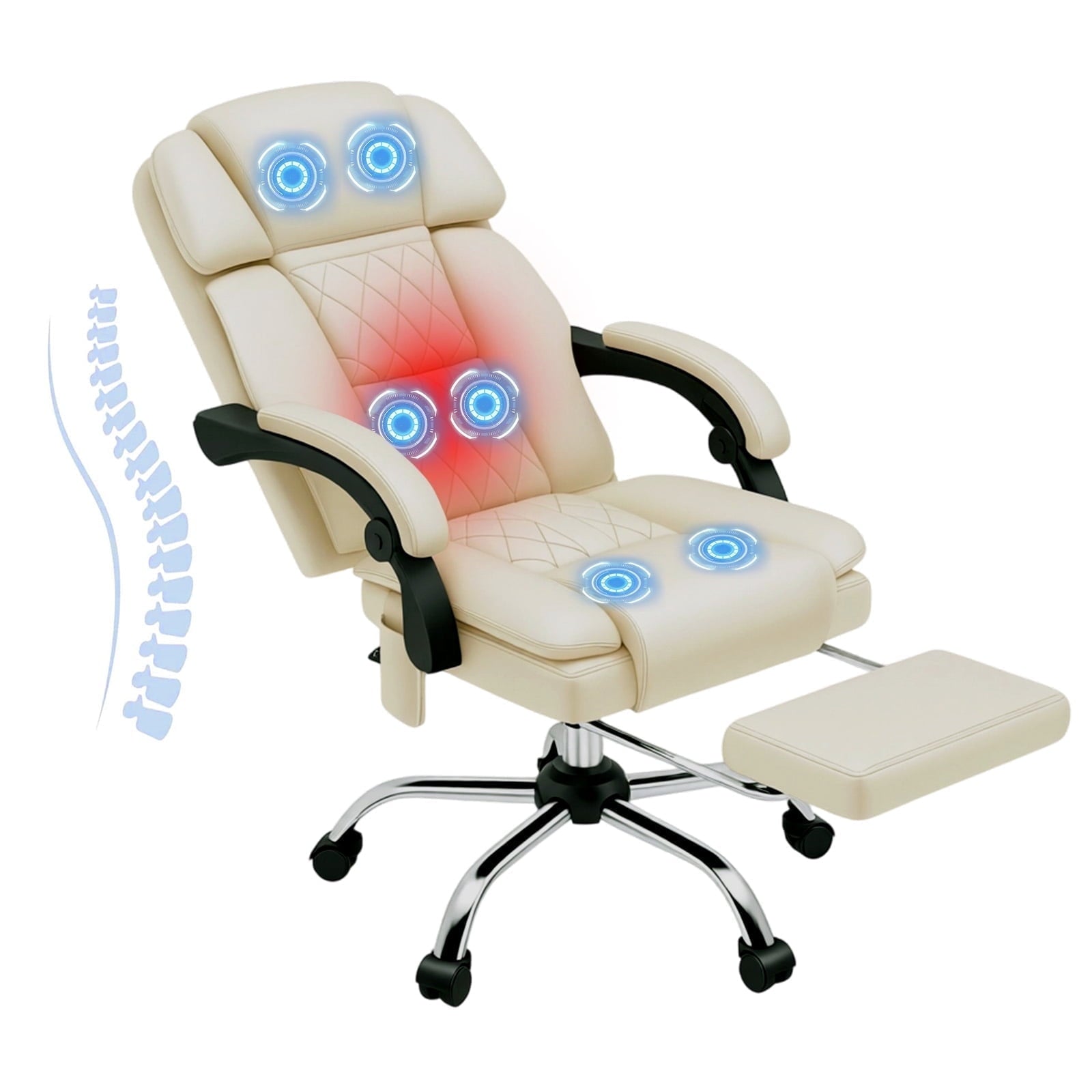 HOMREST Ergonomic Office Chair with 6-Point Massage & Heating, Adjustable Executive Desk Chair with Retractable Footrest, PU Leather Home Office Desk Chair for Home & Office (Black)