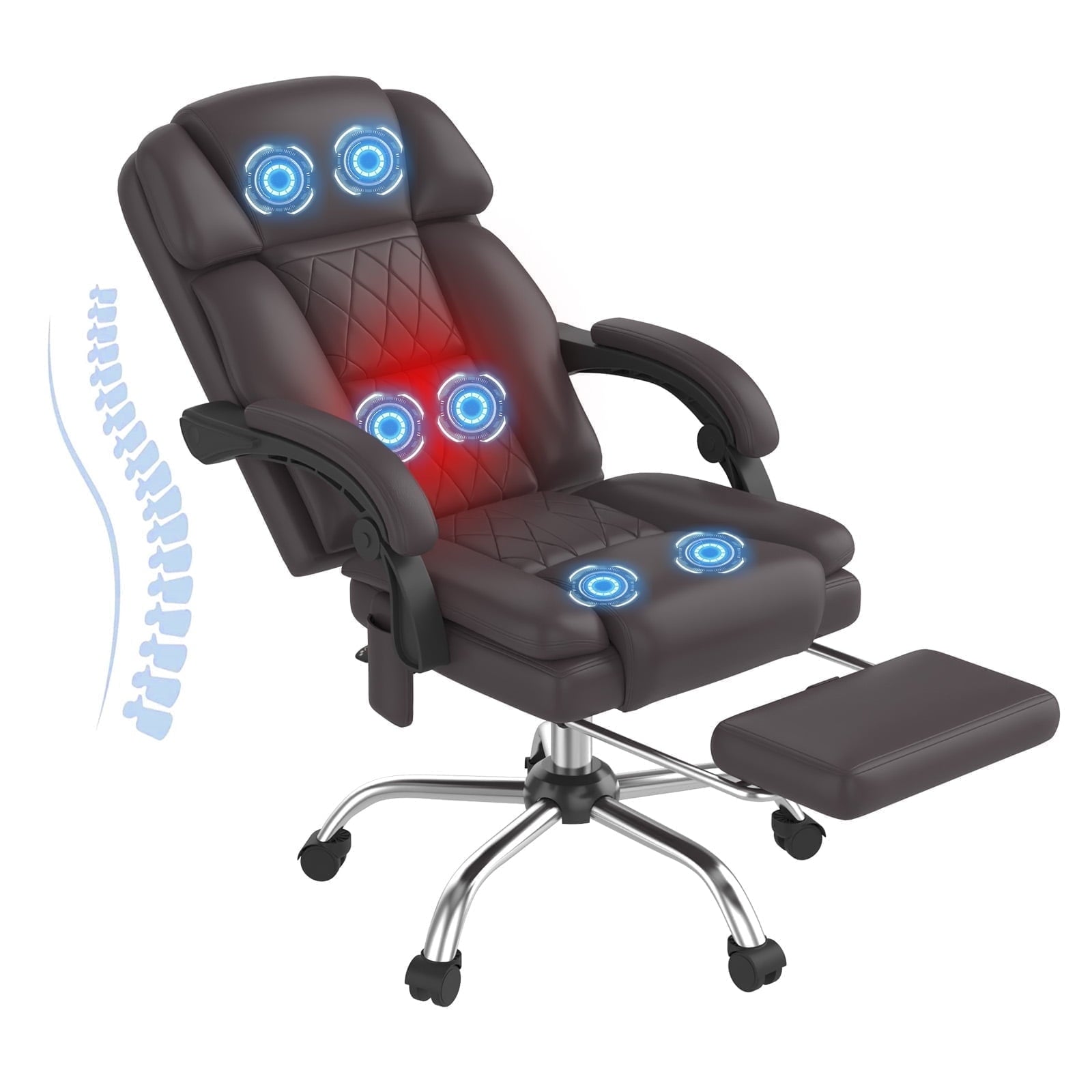 HOMREST Ergonomic Office Chair with 6-Point Massage & Heating, Adjustable Executive Desk Chair with Retractable Footrest, PU Leather Home Office Desk Chair for Home & Office (Black)