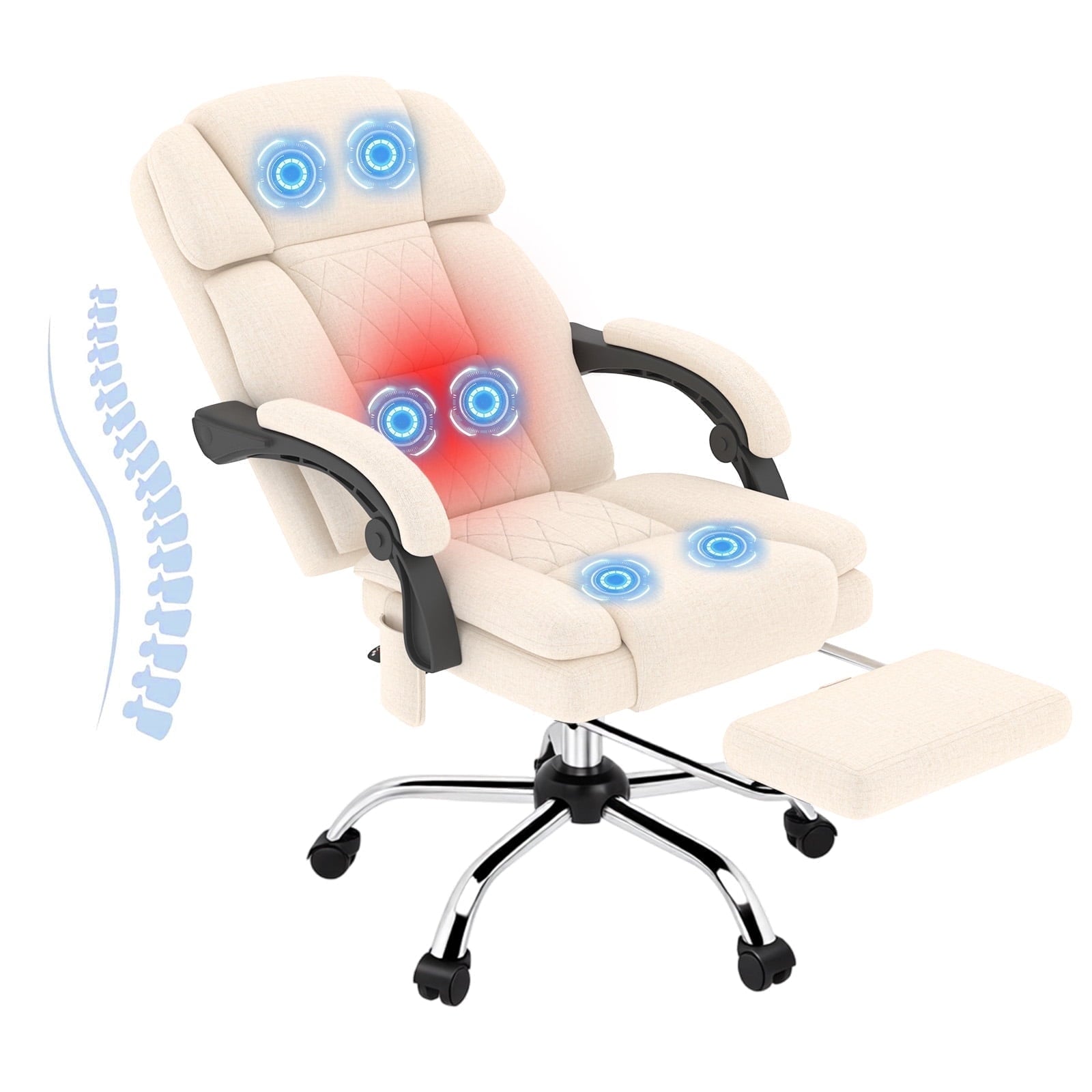HOMREST Ergonomic Office Chair with 6-Point Massage & Heating, Adjustable Executive Desk Chair with Retractable Footrest, PU Leather Home Office Desk Chair for Home & Office (Black)