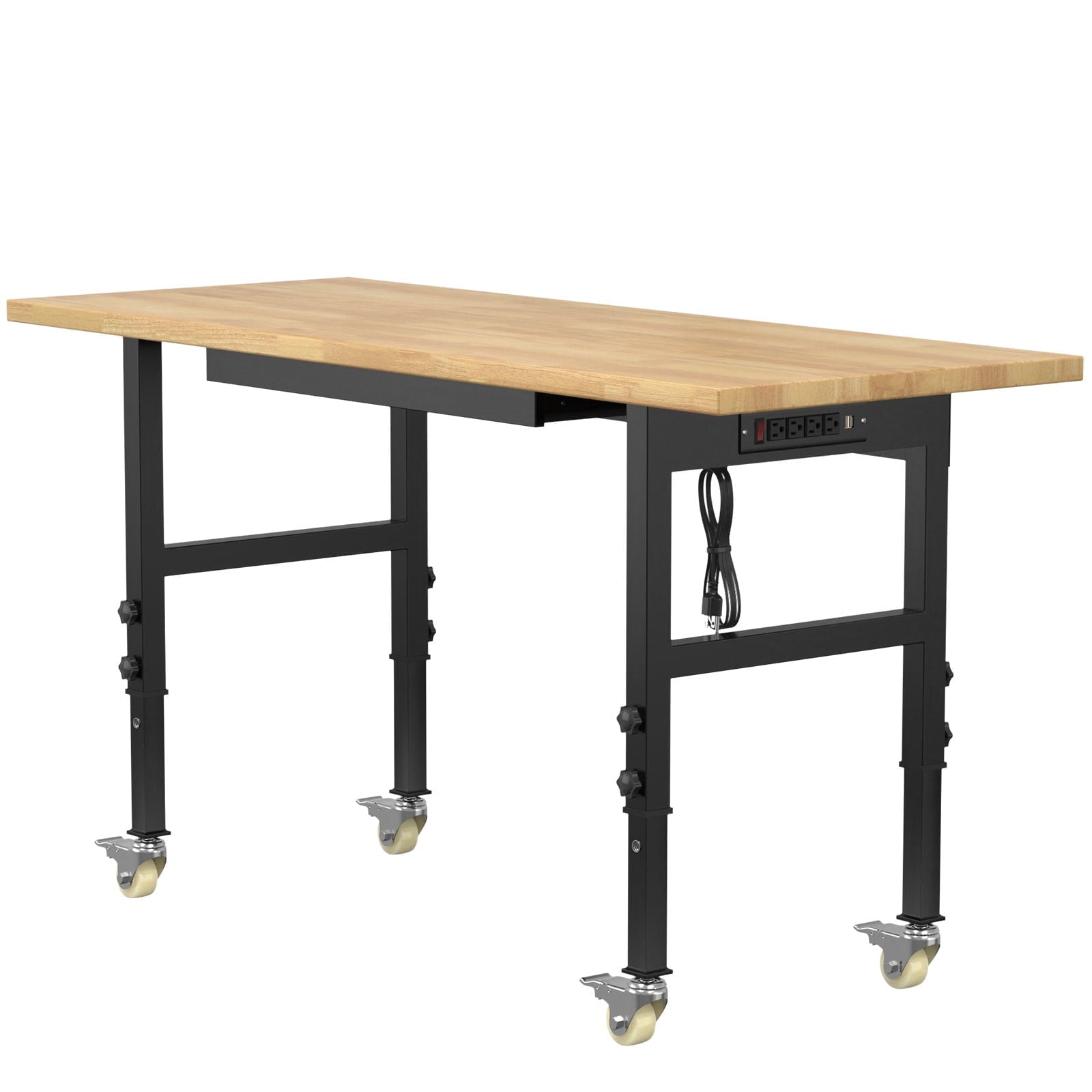 60 Adjustable Workbench,Heavy-Duty Work Table,3000 LBS Load Capacity Hardwood Workstation Outlets with Power strips and Wheels,for Workshop, Garage