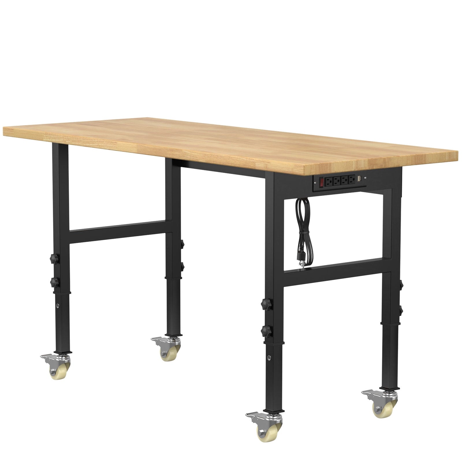 60 Adjustable Workbench,Heavy-Duty Work Table,3000 LBS Load Capacity Hardwood Workstation Outlets with Power strips and Wheels,for Workshop, Garage