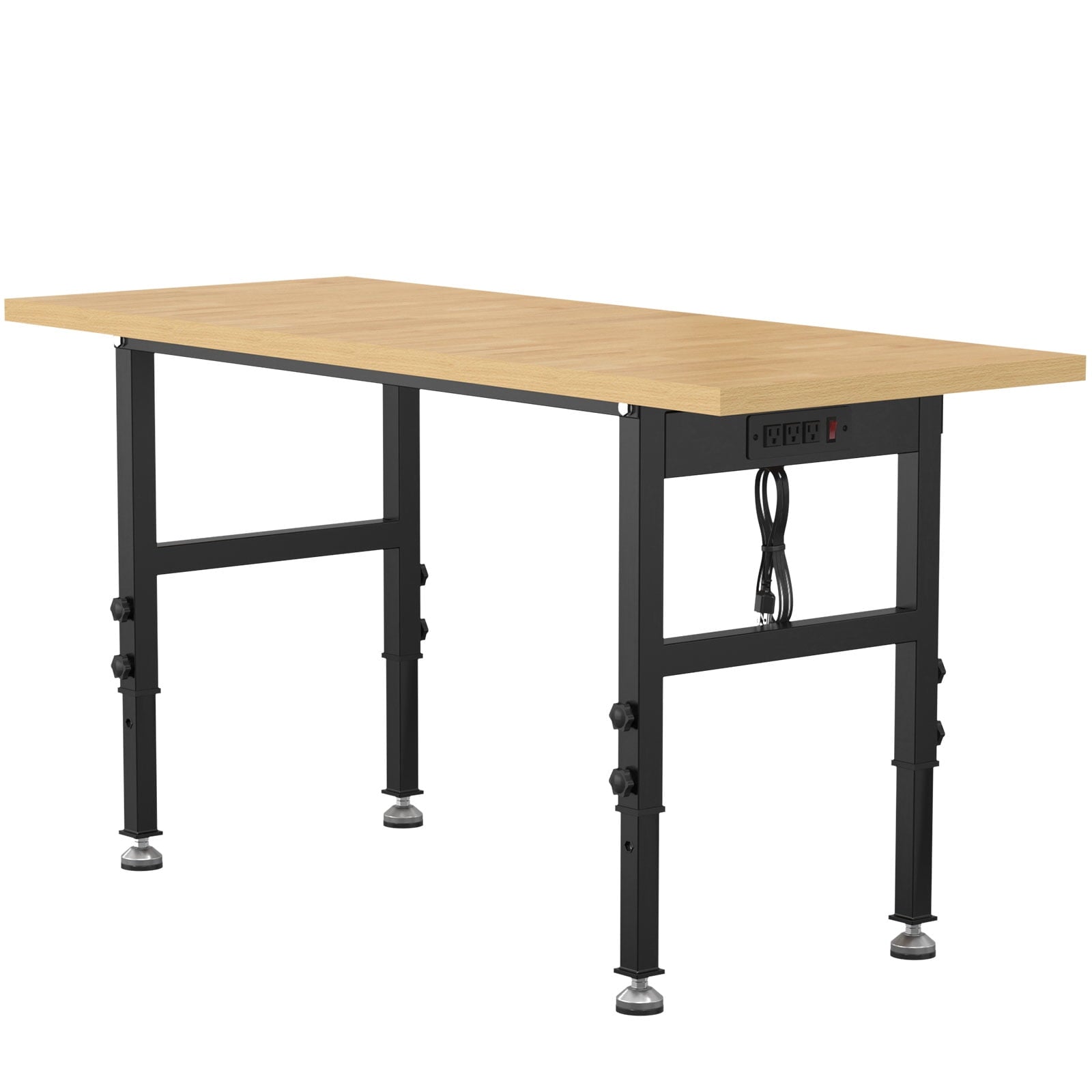 60 Adjustable Workbench,Heavy-Duty Work Table,3000 LBS Load Capacity Hardwood Workstation Outlets with Power strips and Wheels,for Workshop, Garage