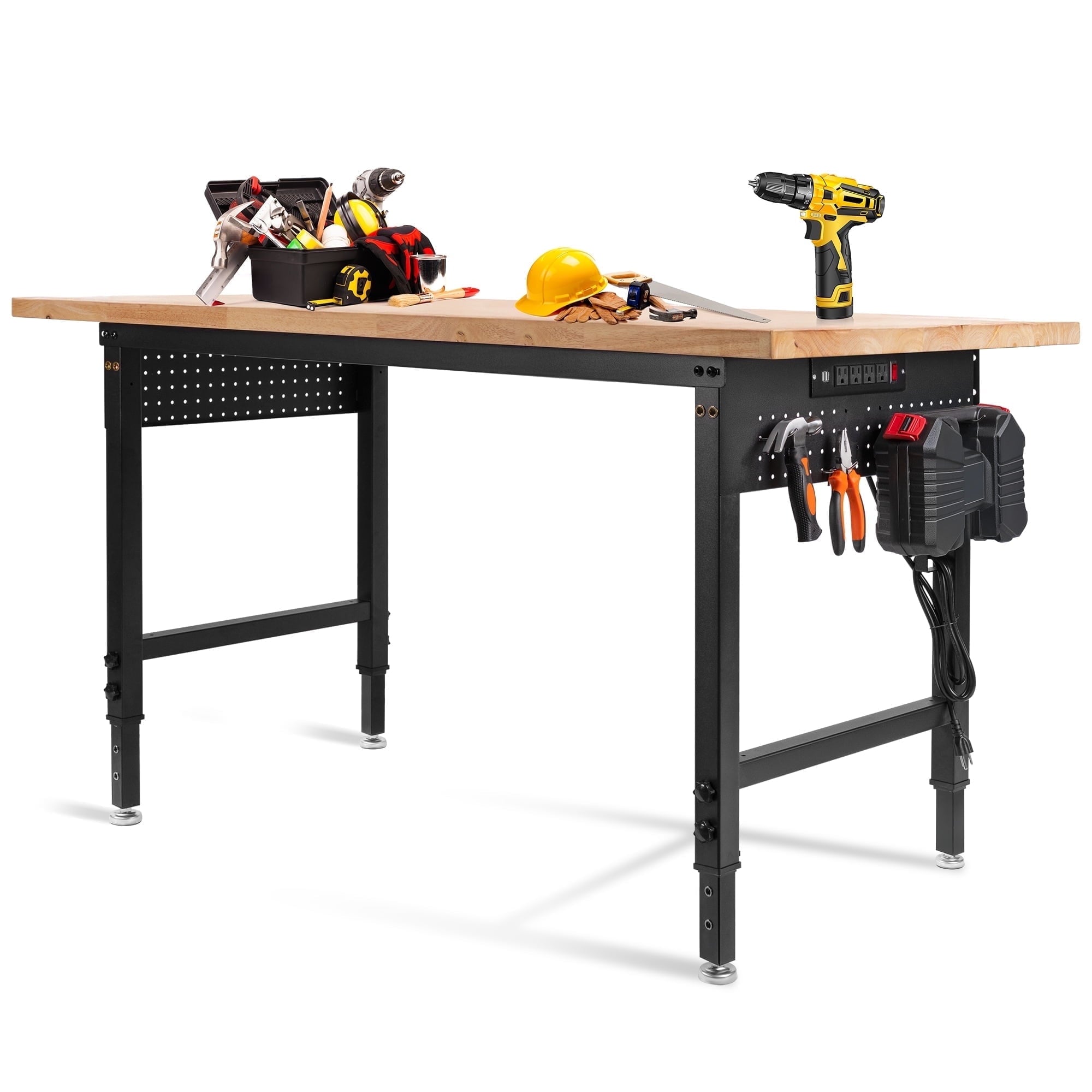 MUWOOD 96x24 Large Workbench with Power Outlets, 5000 LBS Load Capacity Work Benches for Garage, Workshop, Office, Home, Woodworking