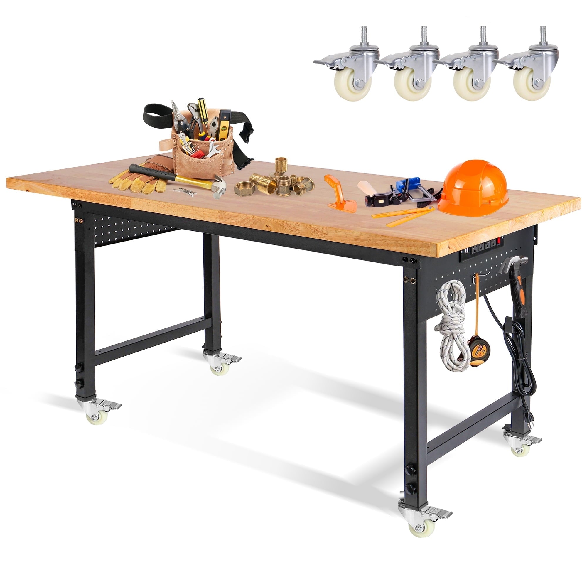 MUWOOD 96x24 Large Workbench with Power Outlets, 5000 LBS Load Capacity Work Benches for Garage, Workshop, Office, Home, Woodworking