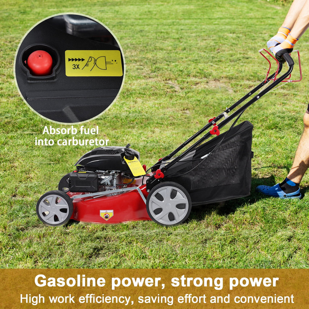 AQSQ 20in Lawn Mower, Self Propelled Lawn Mower, 141cc Gas Engine Lawn Mower, Push Lawn Mower with 50L Grass Tank, Big Wheels